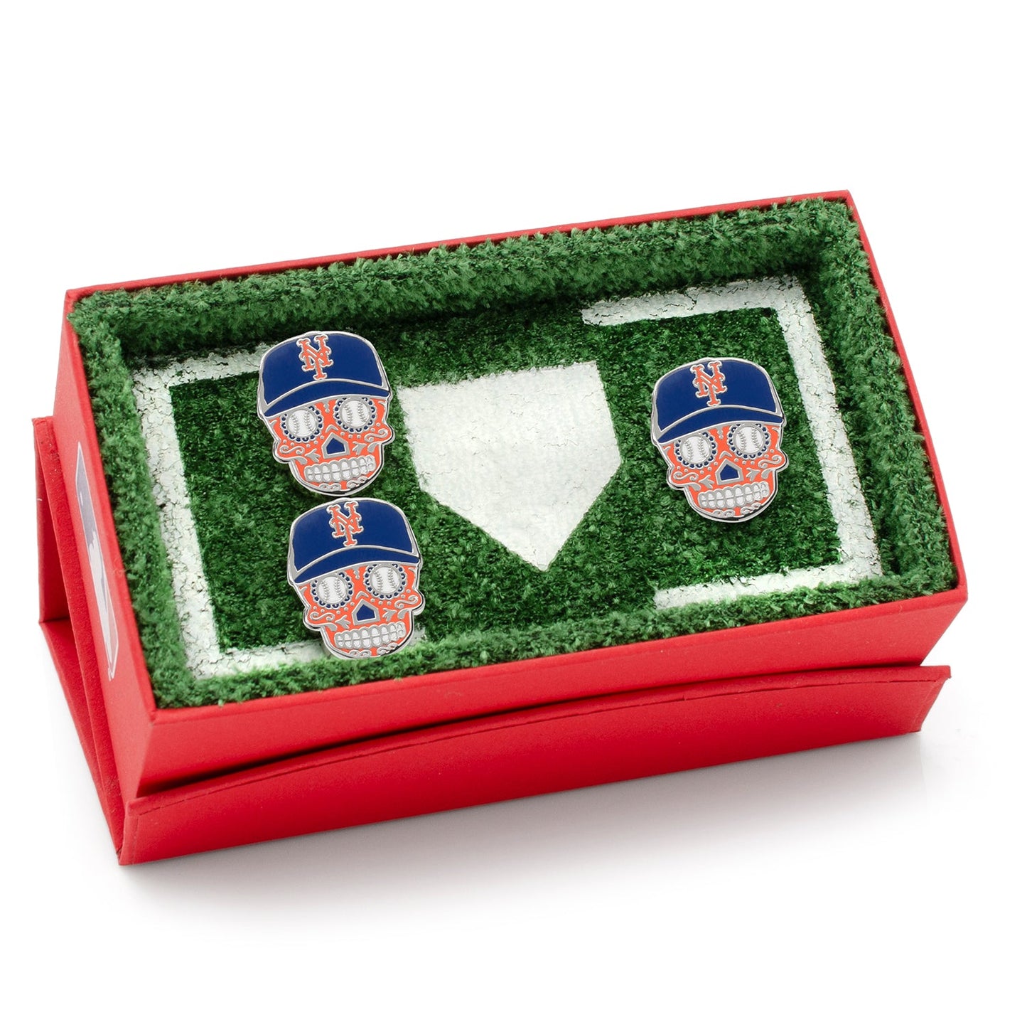 MLB New York Mets Sugar Skull Cufflinks & Lapel Pin Gift Set