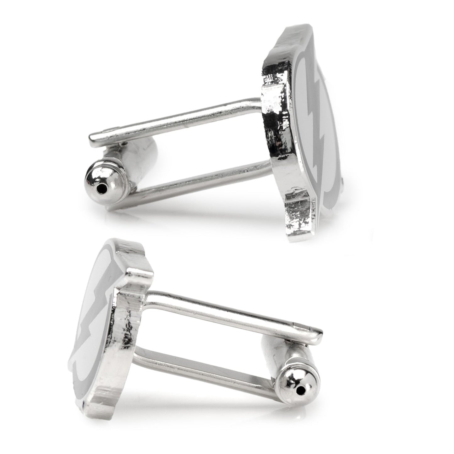 Silver square cufflinks on a white background