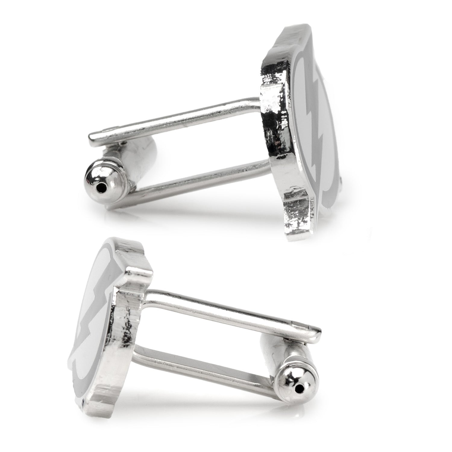Silver square cufflinks on a white background