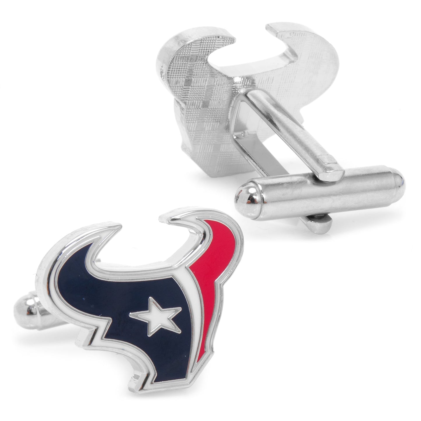 Cufflinks with a sports team logo on a white background