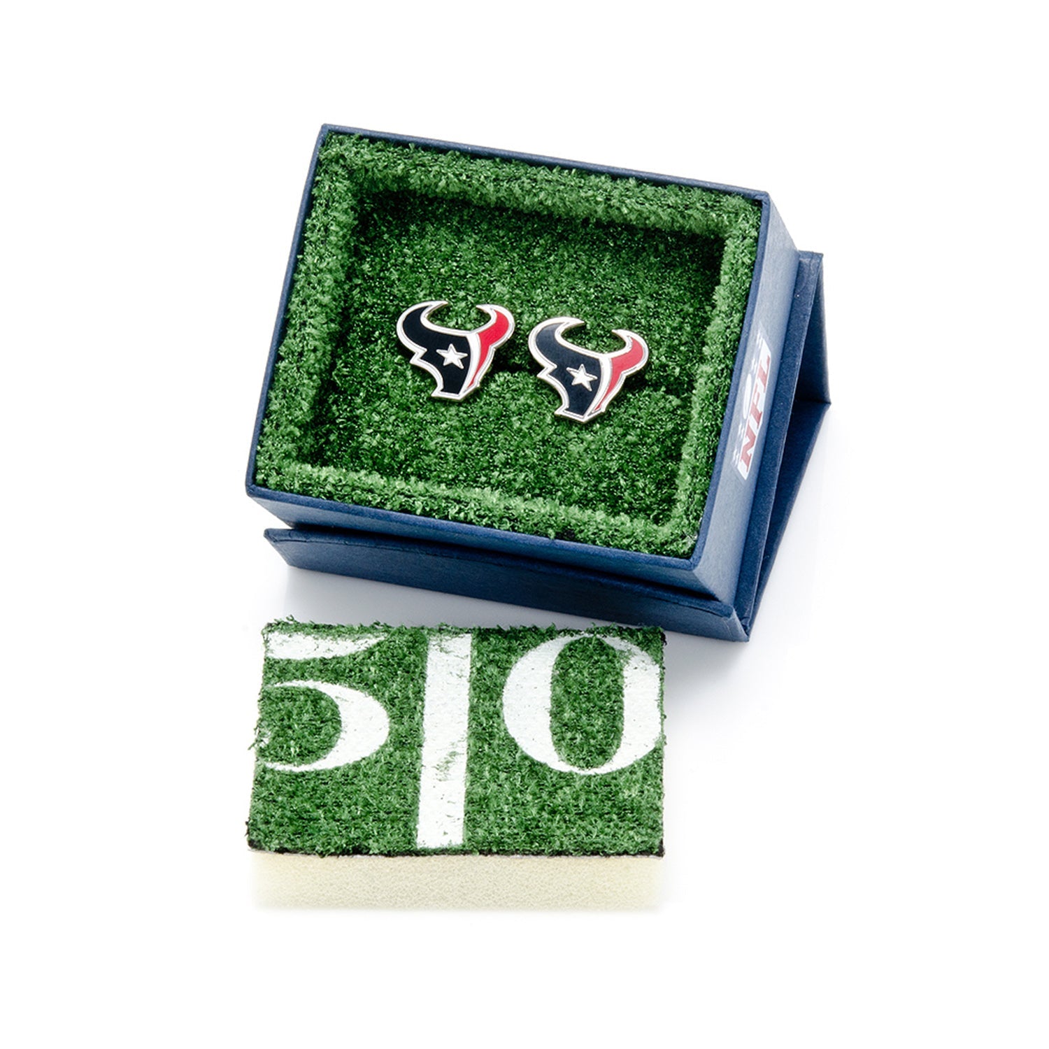 Houston Texans logo cufflinks in a branded box on a white background