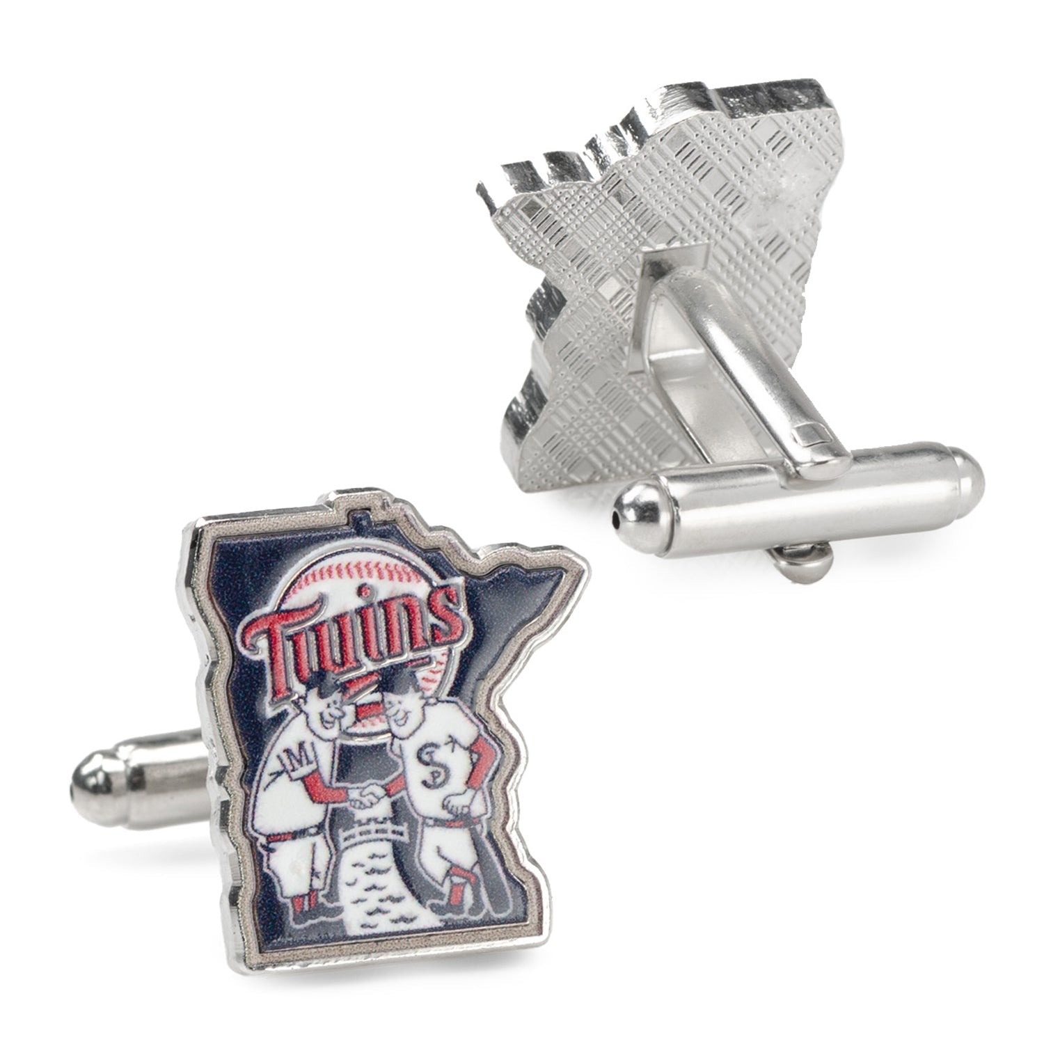 Cufflinks with a Minnesota Twins logo on a white background