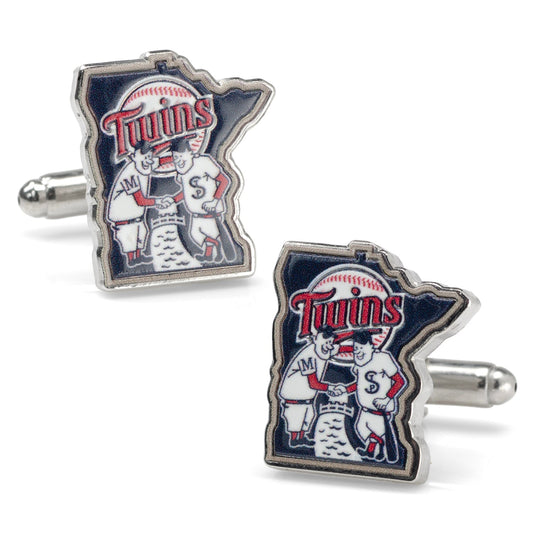 Twins baseball team logo cufflinks on a white background