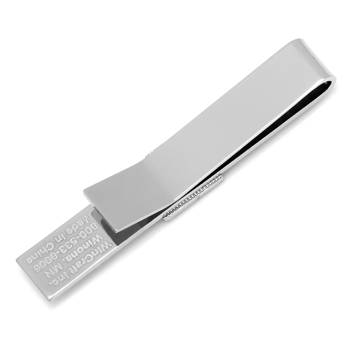 Silver tie clip on a white background