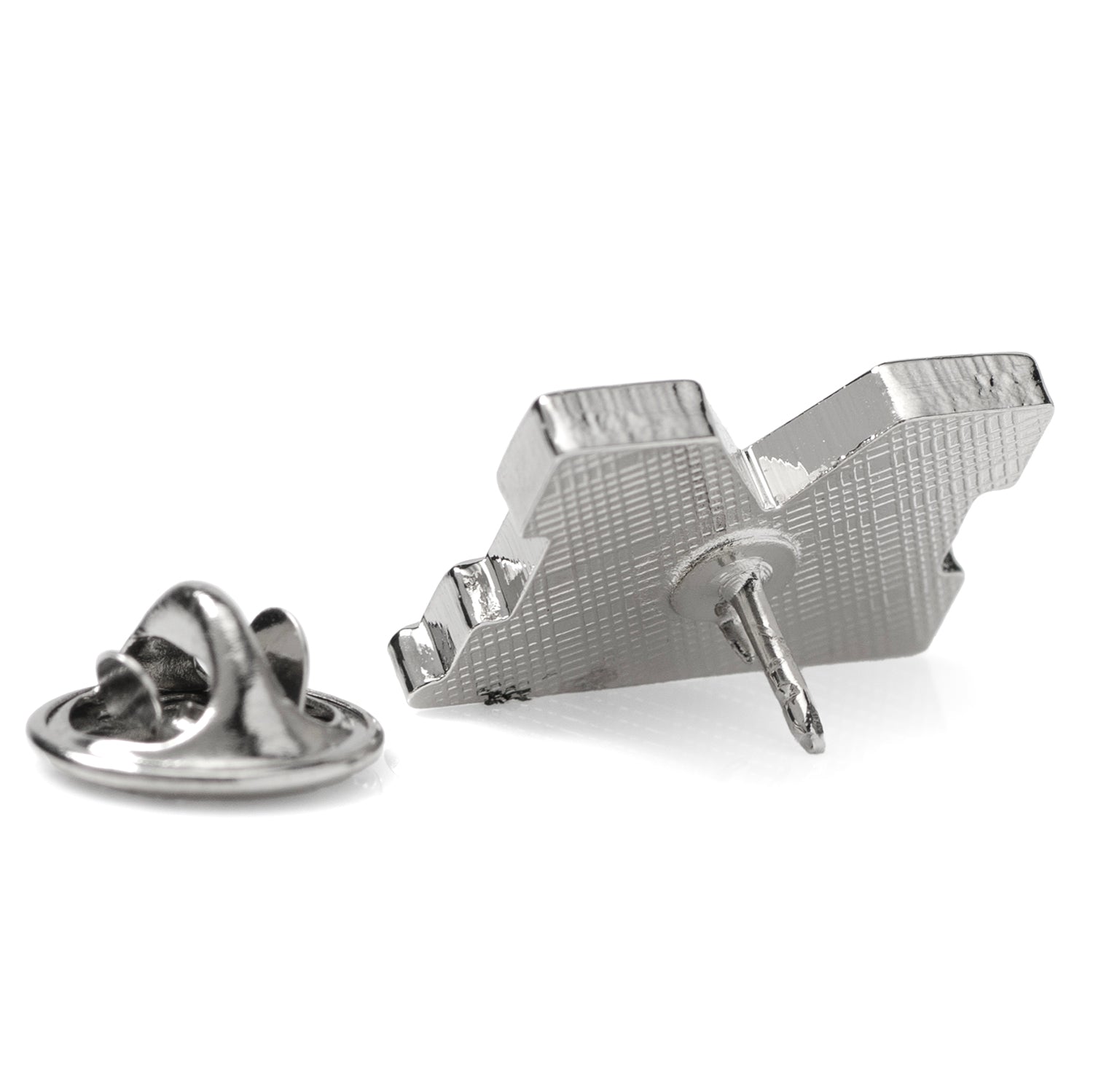 Silver geometric cufflinks on a white background