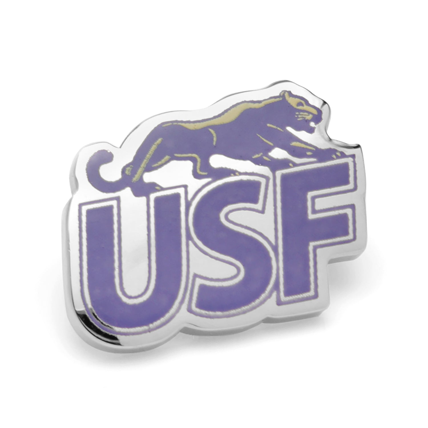 Logo with 'USF' and a panther silhouette on a white background NCAA University of Sioux Falls Lapel Pin