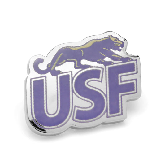 Logo with 'USF' and a panther silhouette on a white background NCAA University of Sioux Falls Lapel Pin