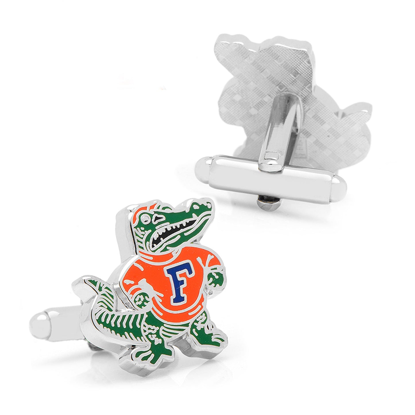 University of Florida Throwback Cufflinks Cufflinks with a gator logo and letter 'F' on a white background