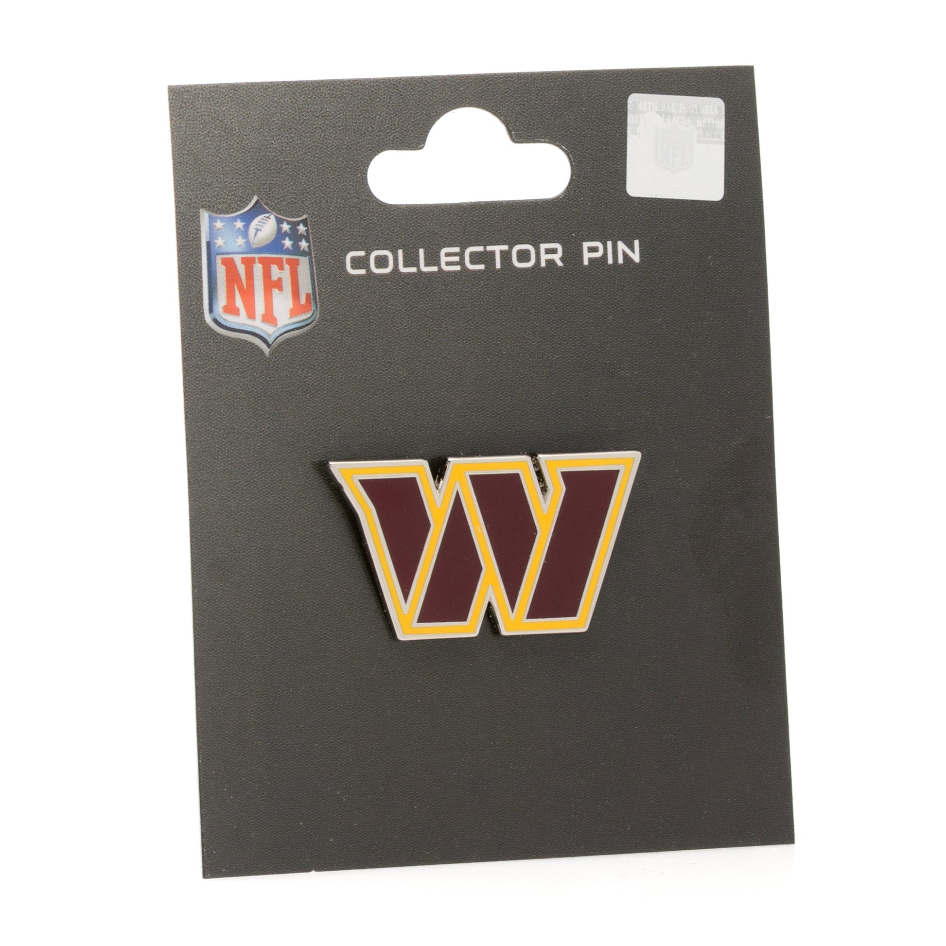 Collector pin with 'W' logo on NFL branded card