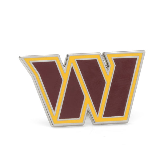 Metallic letter 'W' with gold border and maroon interior on a white background NFL Washington Commanders Lapel Pin