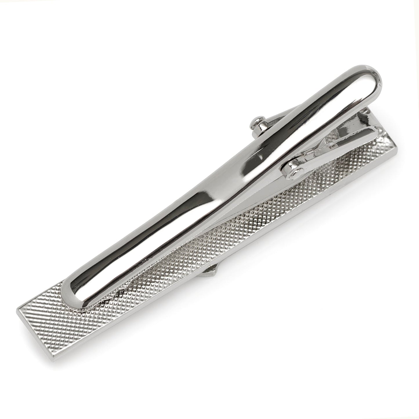 Silver tie clip on a white background