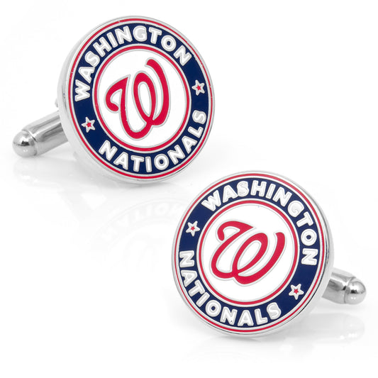 Pair of Washington Nationals cufflinks on a white background