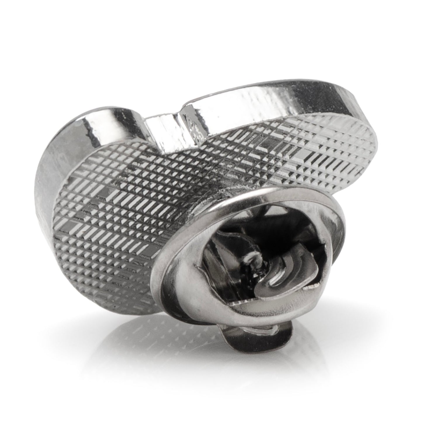 Metal knurled knob on a white background