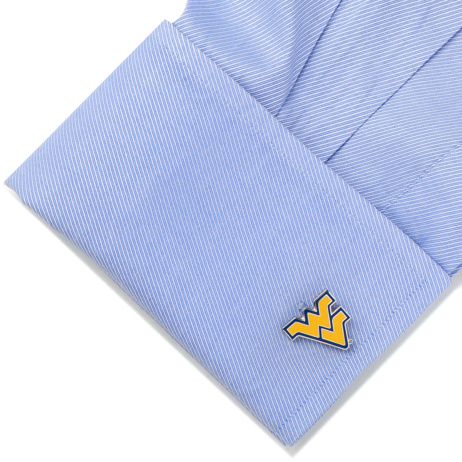 NCAA West Virginia Mountaineers Cufflinks Light blue pocket square with a logo on a white background