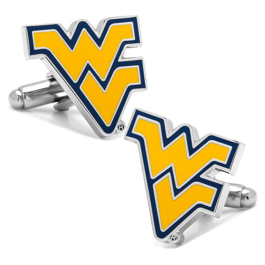 NCAA West Virginia Mountaineers Cufflinks Cufflinks with a yellow 'W' logo on a white background