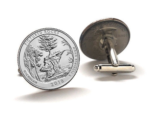 Pictured Rocks National Lakeshore Park Coin Cufflinks Uncirculated U.S. Quarter 2018 Cuff Links Enamel Backing Cufflinks