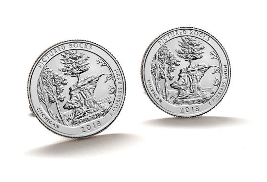 Pictured Rocks National Lakeshore Park Coin Cufflinks Uncirculated U.S. Quarter 2018 Cuff Links Enamel Backing Cufflinks