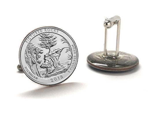 Pictured Rocks National Lakeshore Park Coin Cufflinks Uncirculated U.S. Quarter 2018 Cuff Links Enamel Backing Cufflinks