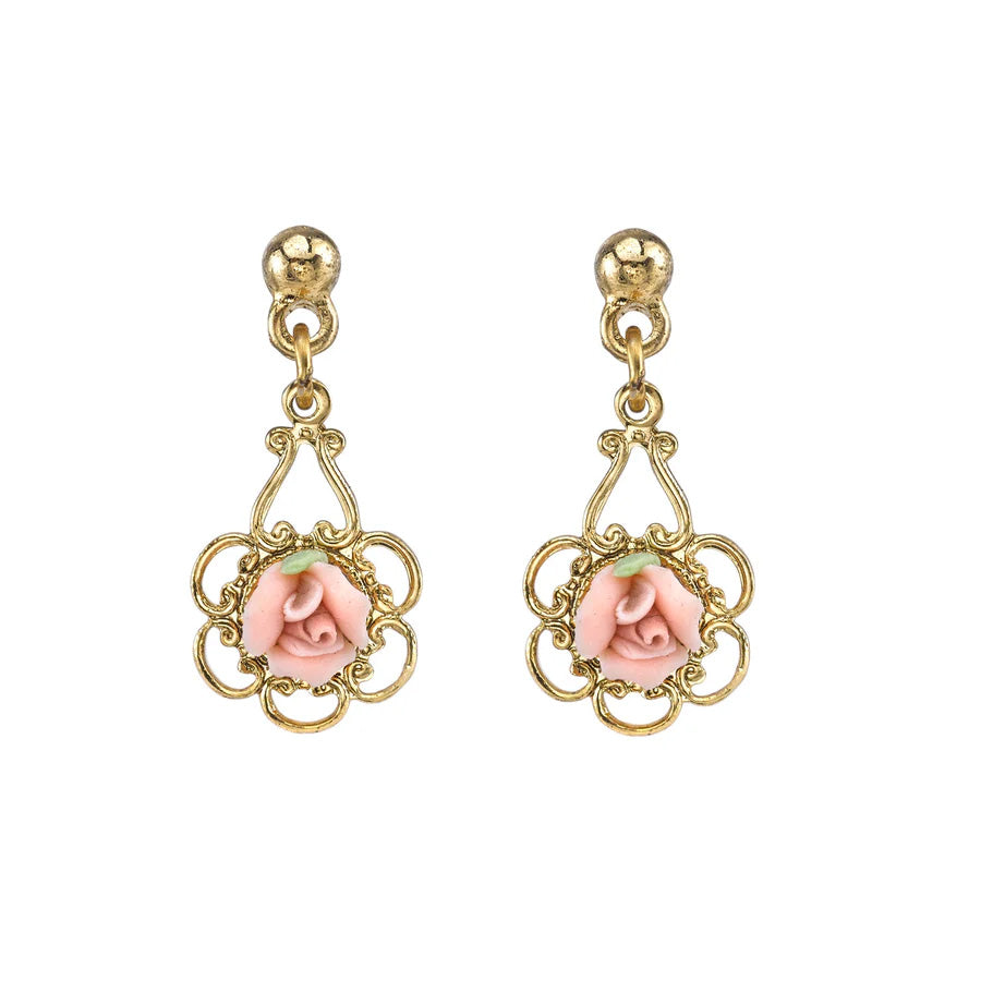 Women's Earrings Jewelry Porcelain Pink Rose Drop Earrings