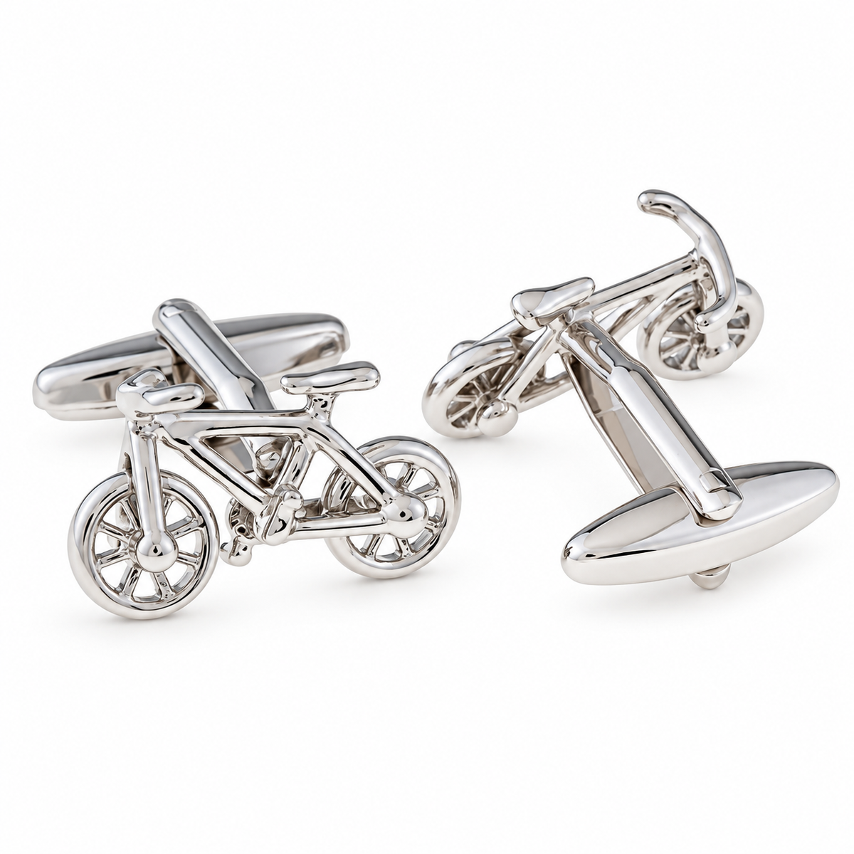 Silver-Tone Bicycle Cufflinks close up
