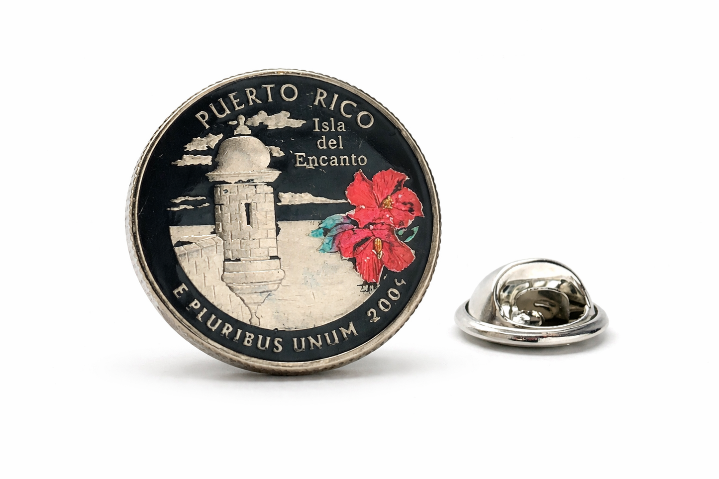 Puerto Rico Quarter Lapel Pin – Hand Painted 2009 U.S. Coin Island Gift