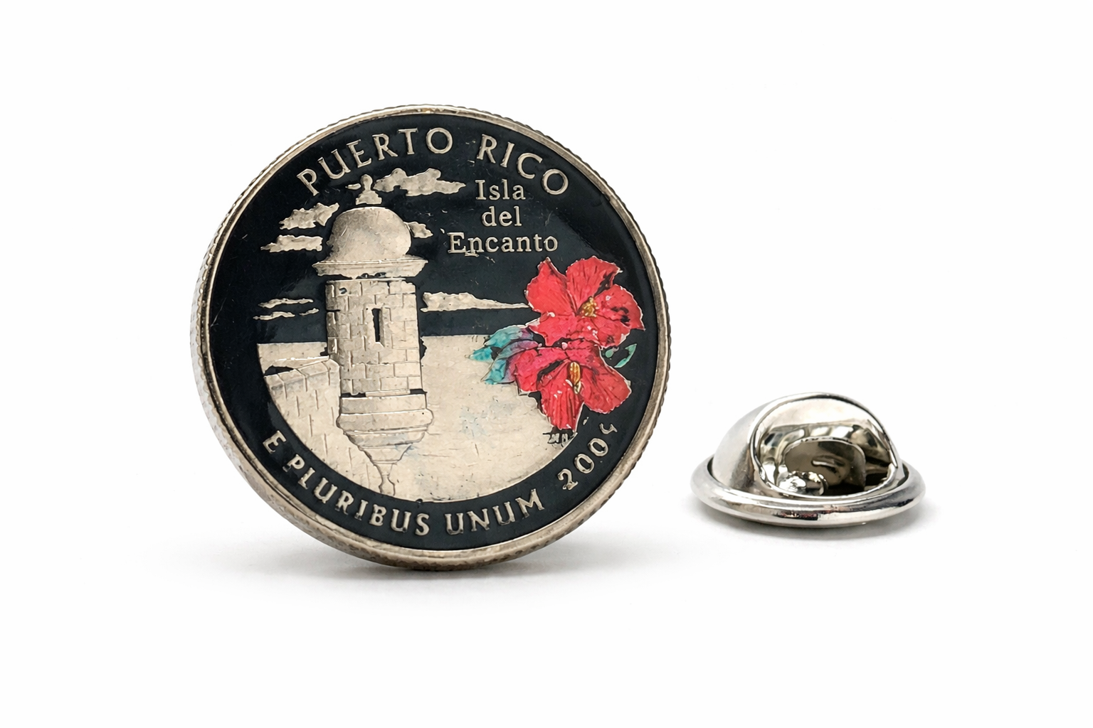 Puerto Rico Quarter Lapel Pin – Hand Painted 2009 U.S. Coin Island Gift