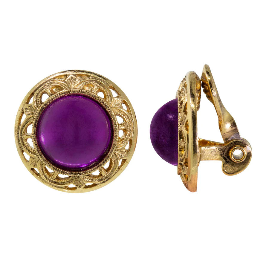 Women's Earrings Jewelry Round Purple Amethyst Button Clip On Earrings