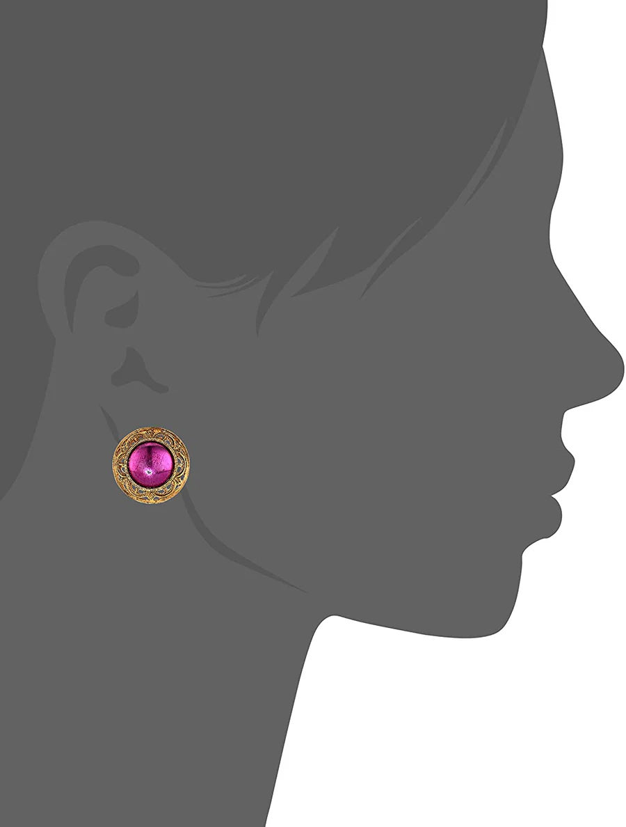 Women's Earrings Jewelry Round Purple Amethyst Button Clip On Earrings