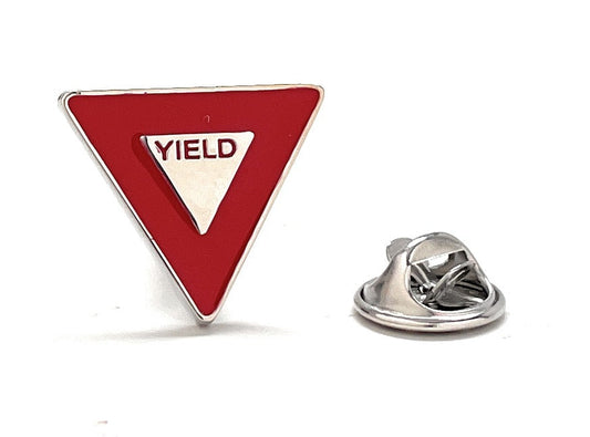 Red yield sign enamel lapel pin for drivers and traffic sign collectors