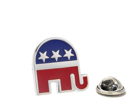 Pin with Republican elephant logo on a white background