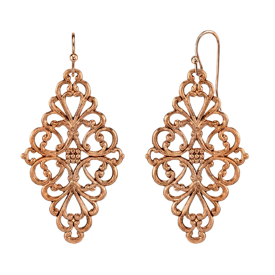 Men's Earrings Rose Gold Jewelry Filigree Diamond Drop Earrings