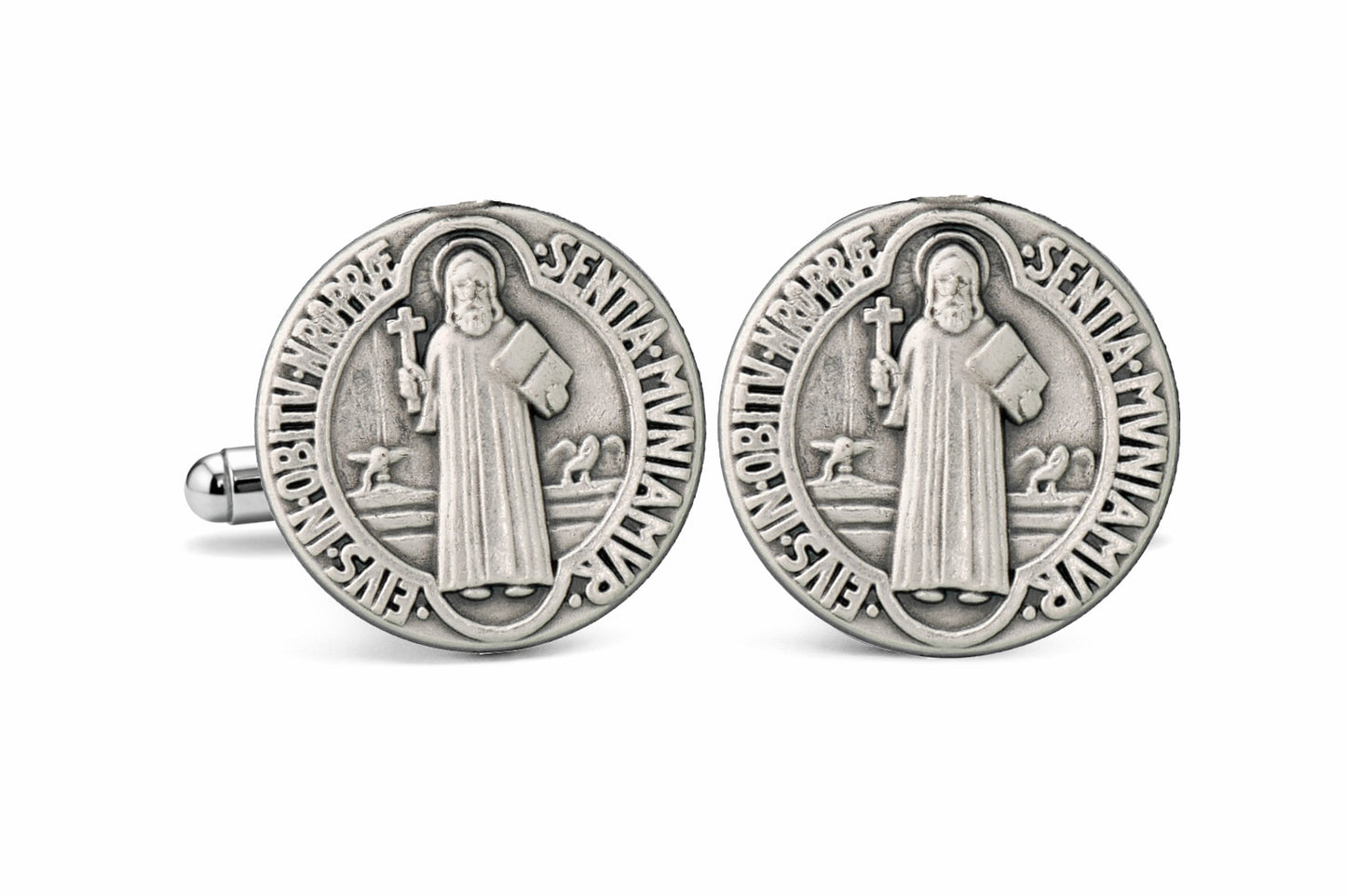 Catholic St Benedict cufflinks silver