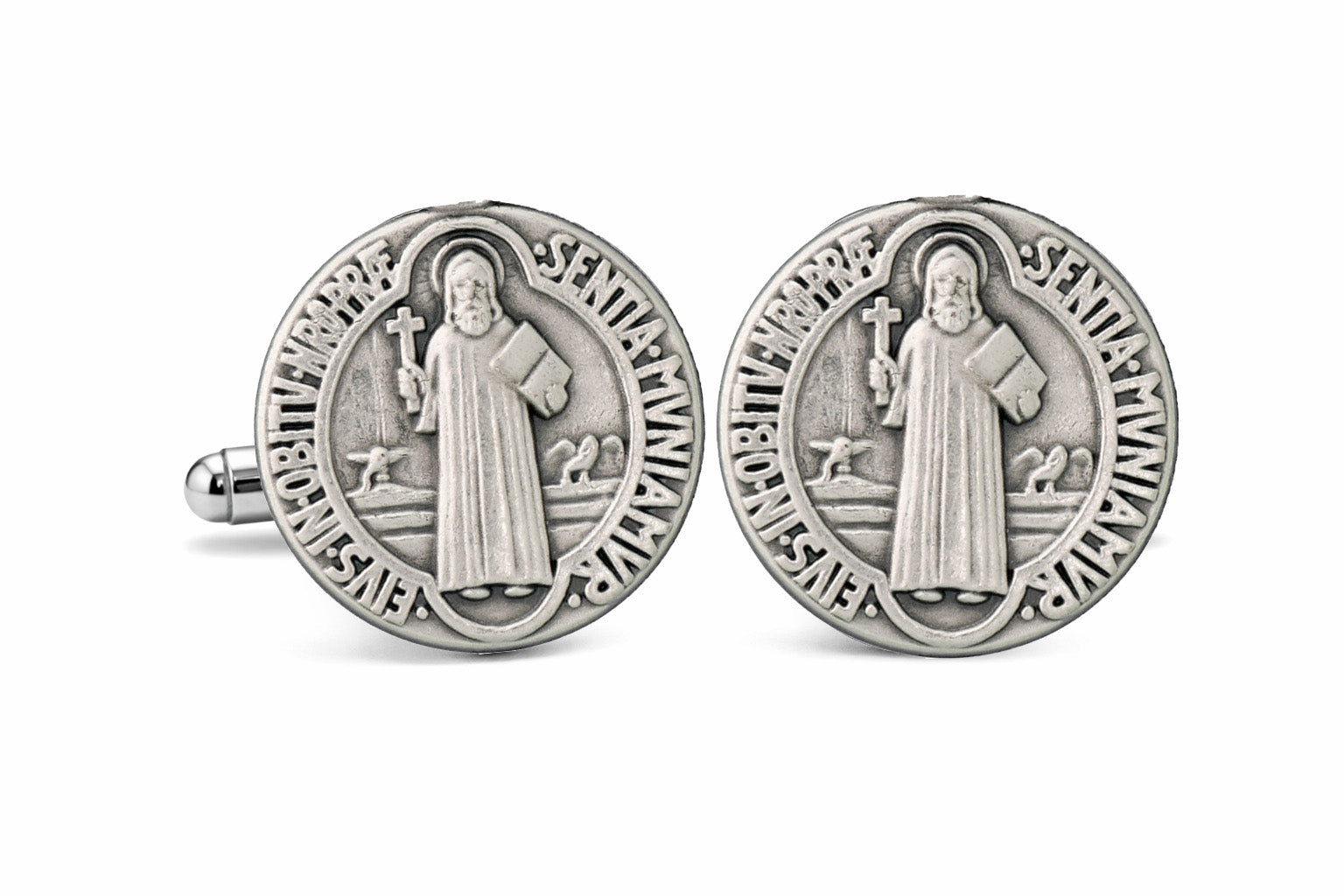 Catholic St Benedict cufflinks silver