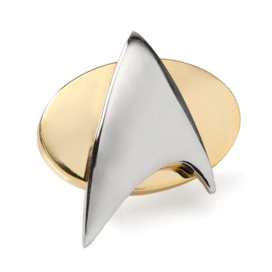 Gold and silver geometric ring on a white background Star Trek Two Tone Delta Shield Lapel Pin