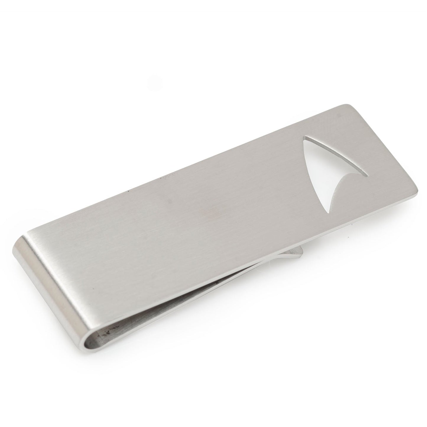 Star Trek Cutout Delta Shield Money Clip Silver money clip on a white background