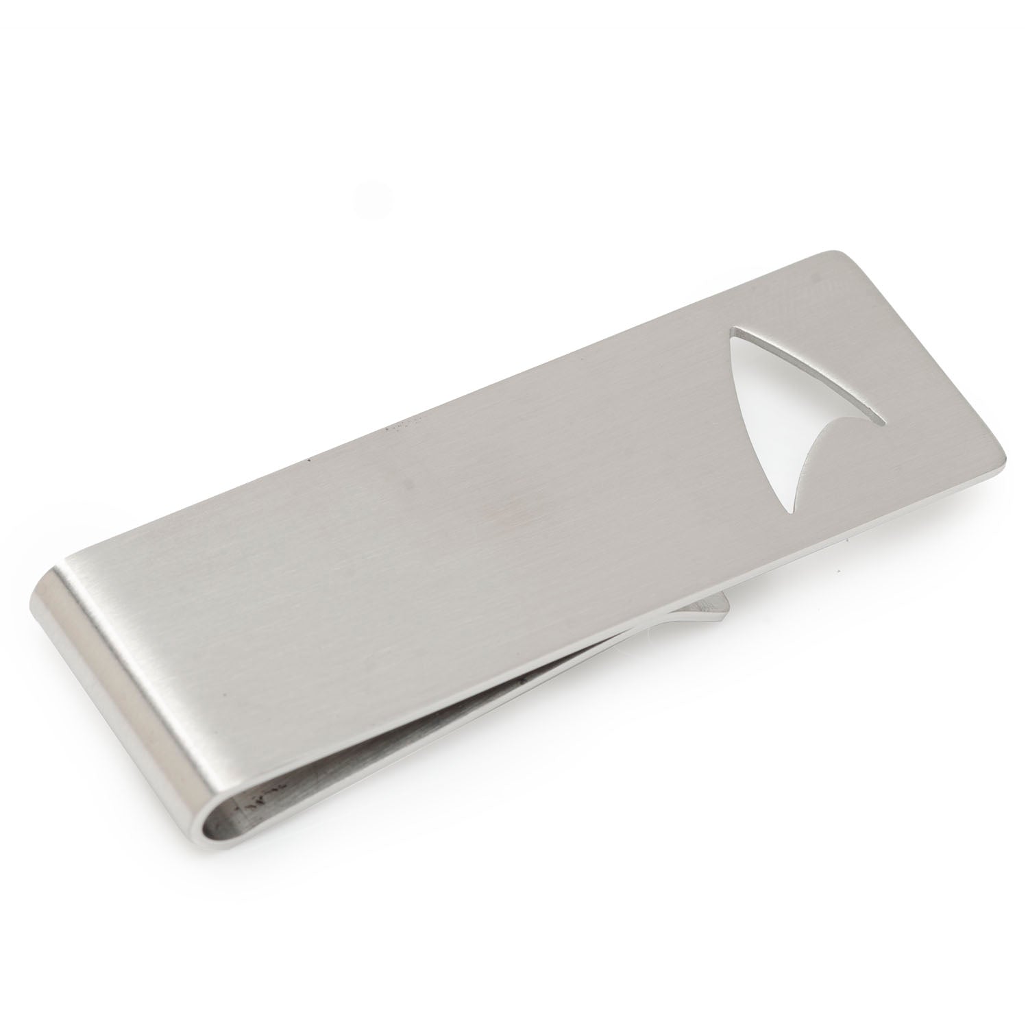 Star Trek Cutout Delta Shield Money Clip Silver money clip on a white background