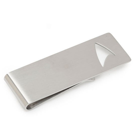 Star Trek Cutout Delta Shield Money Clip Silver money clip on a white background