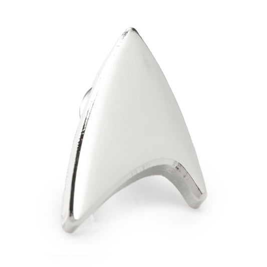 Silver ring with a unique design on a white background Star Trek Silver Delta Shield Lapel Pin
