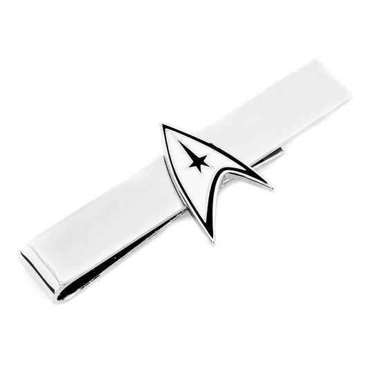 Tie clip with Star Trek logo on a white background