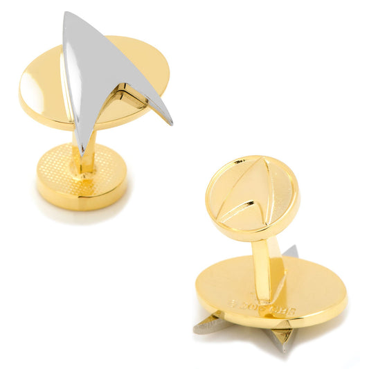 Gold and silver cufflinks on a white background Star Trek Two Tone Delta Shield Cufflinks