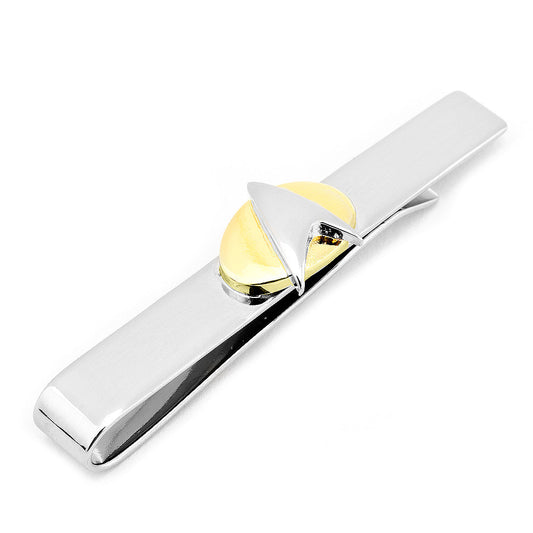 Silver and gold tie clip on a white background Star Trek Two Tone Delta Shield Tie Bar