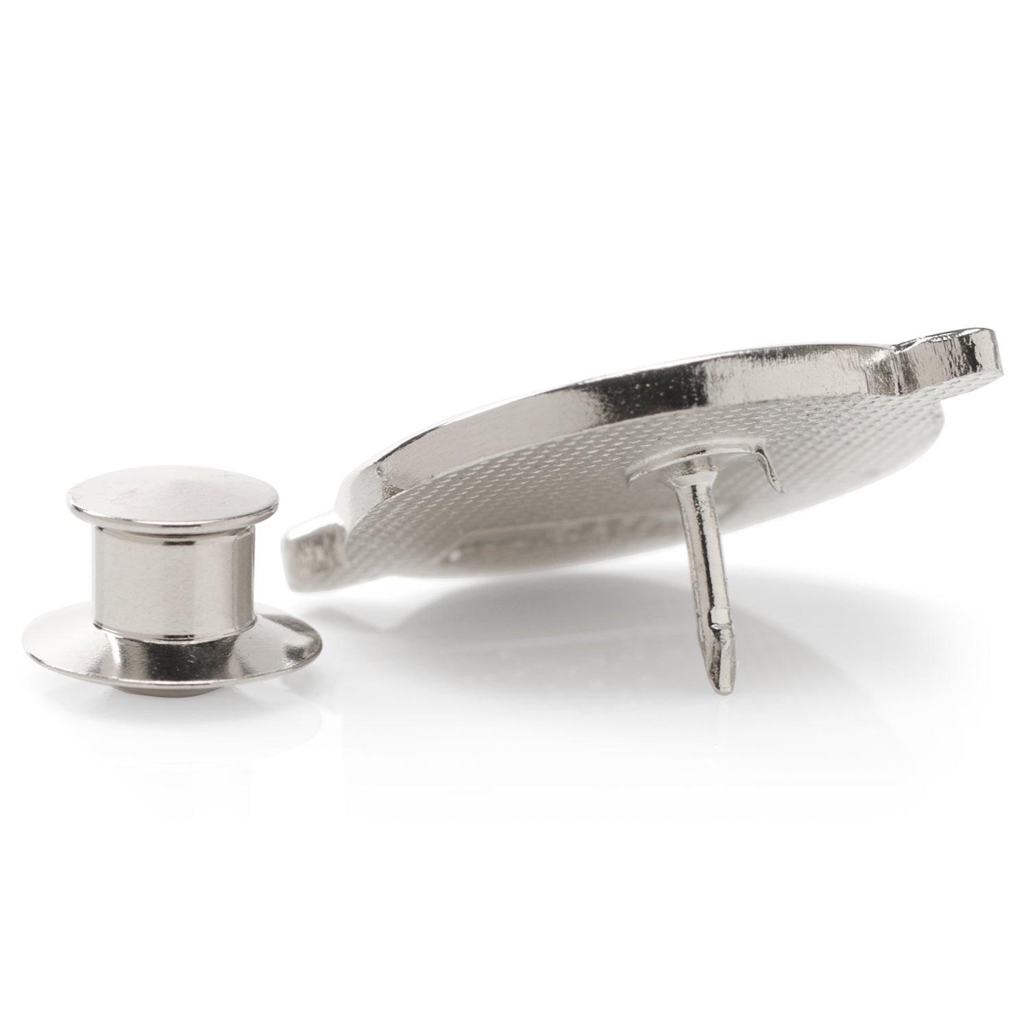 Silver cufflinks on a white background