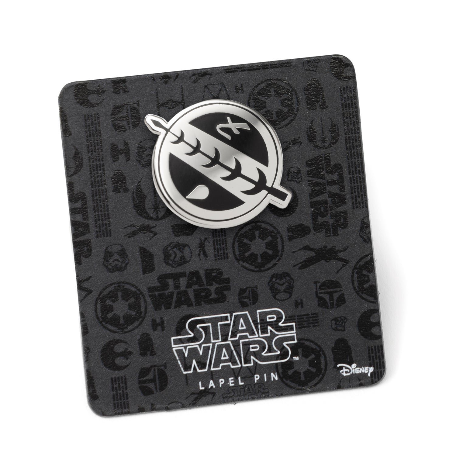Star Wars lapel pin packaging with logos on a white background