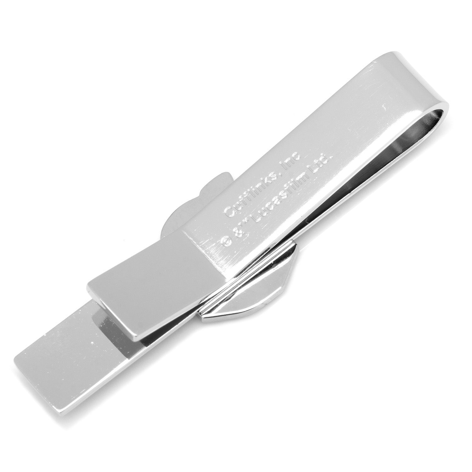 Silver tie clip on a white background