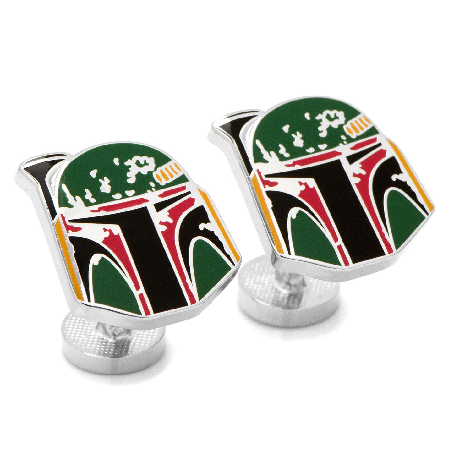 Cufflinks with Boba Fett design on a white background