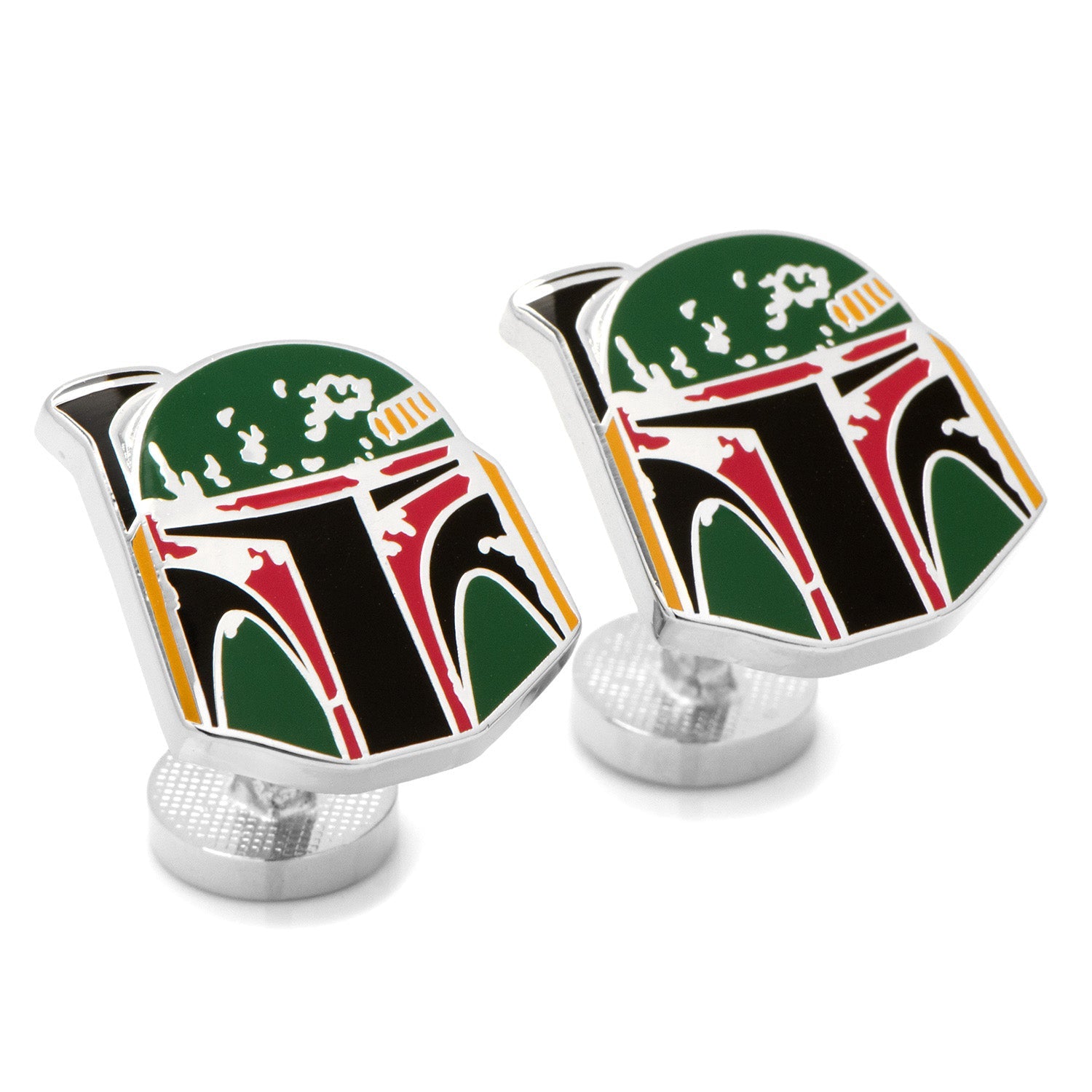 Cufflinks with Boba Fett design on a white background