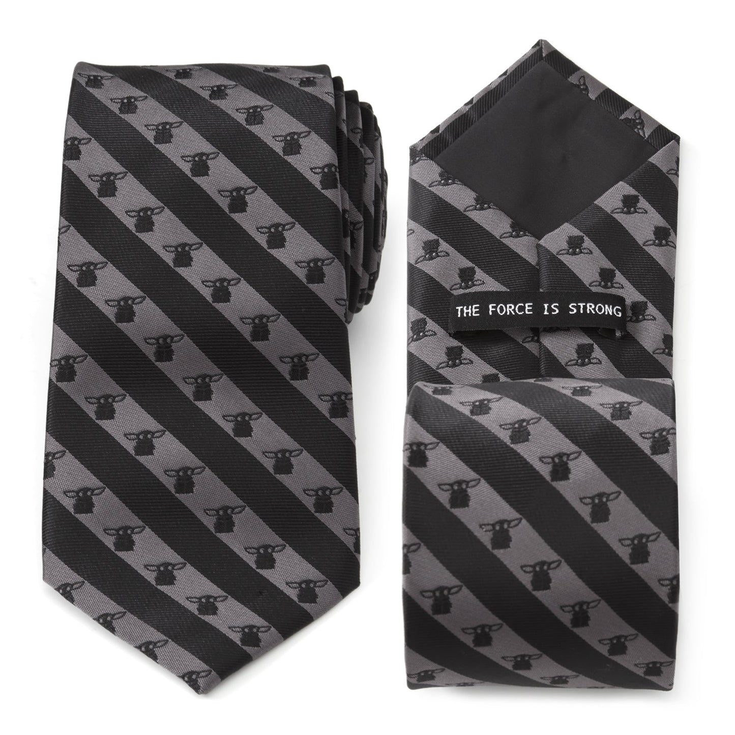 Star Wars Grogu Black and Gray Striped Tie