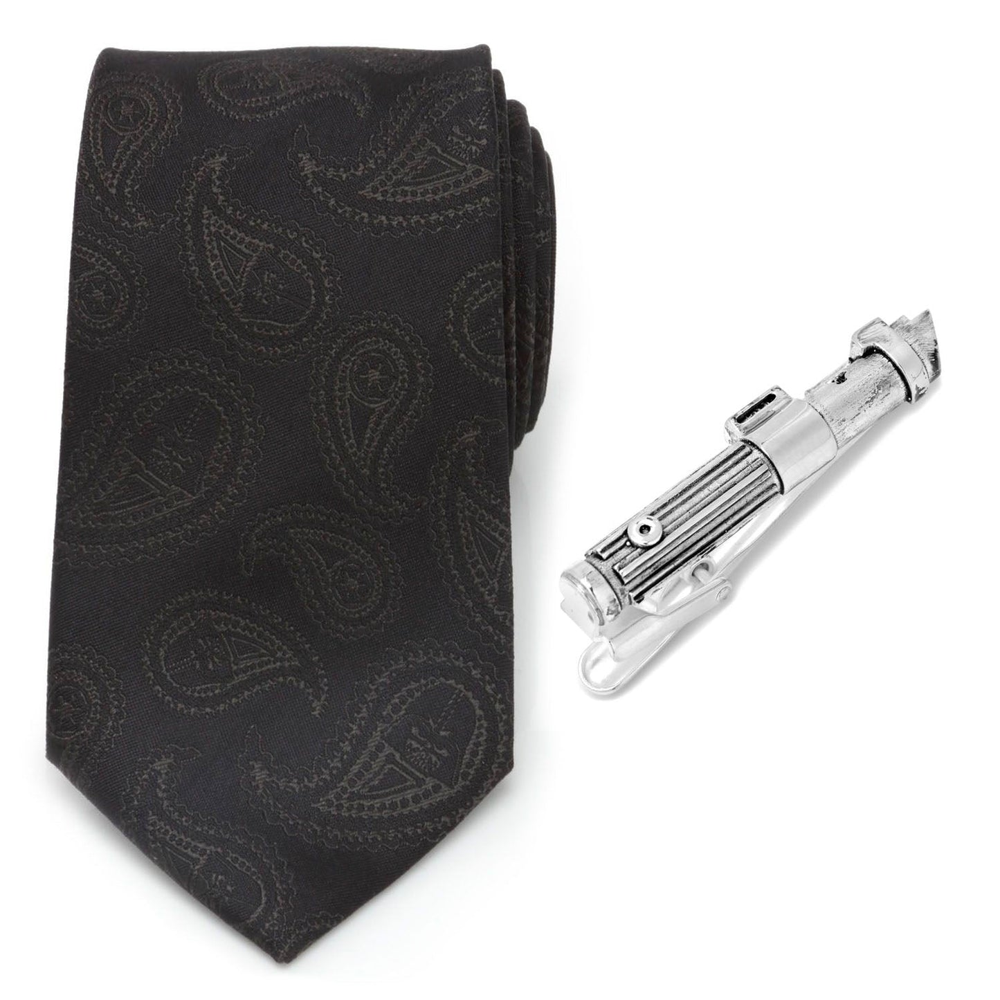 Star Wars Darth Vader LIGHTSABER Tie Clip and Black Paisley Tie – Choose the Dark Side Gift Set