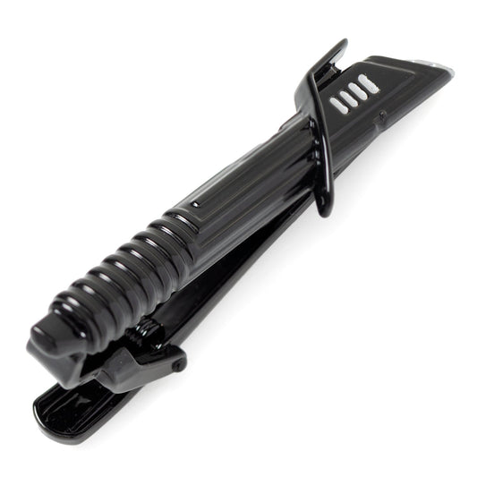 Black metal tool with a handle on a white background