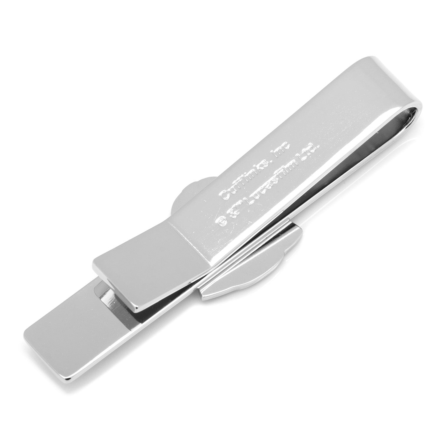 Silver tie clip on a white background